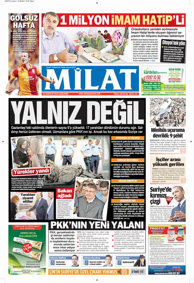 Gazete Manşetleri - 22 Ağustos Çarşamba 15