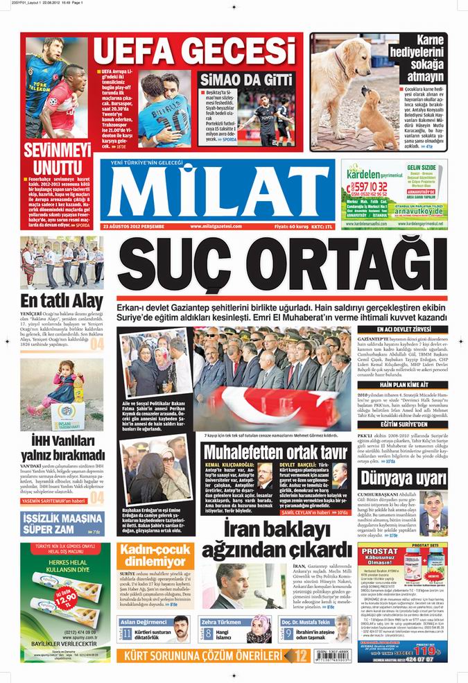 Gazete Manşetleri - 23 Ağustos Perşembe 15