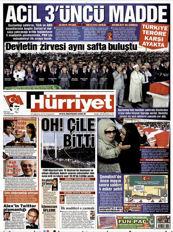 Gazete Manşetleri - 23 Ağustos Perşembe 16