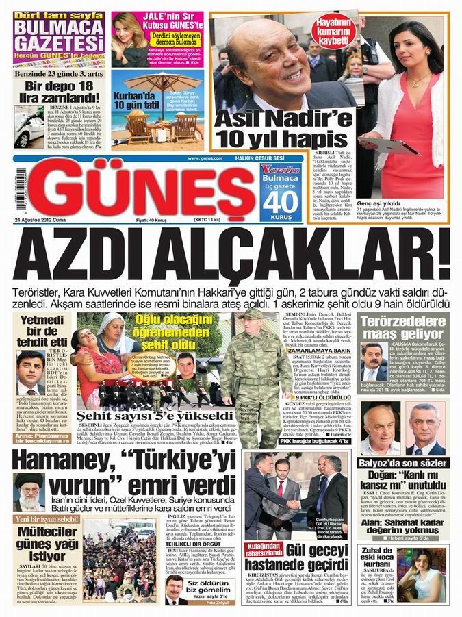 Gazete Manşetleri - 24 Ağustos Cuma 19