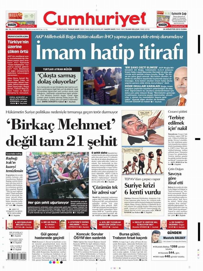 Gazete Manşetleri - 24 Ağustos Cuma 20