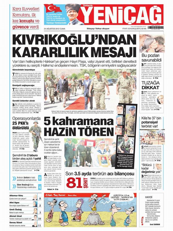 Gazete Manşetleri - 24 Ağustos Cuma 7