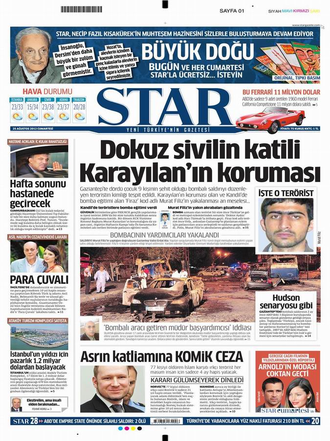Gazete Manşetleri - 25 Ağustos Cumartesi 10