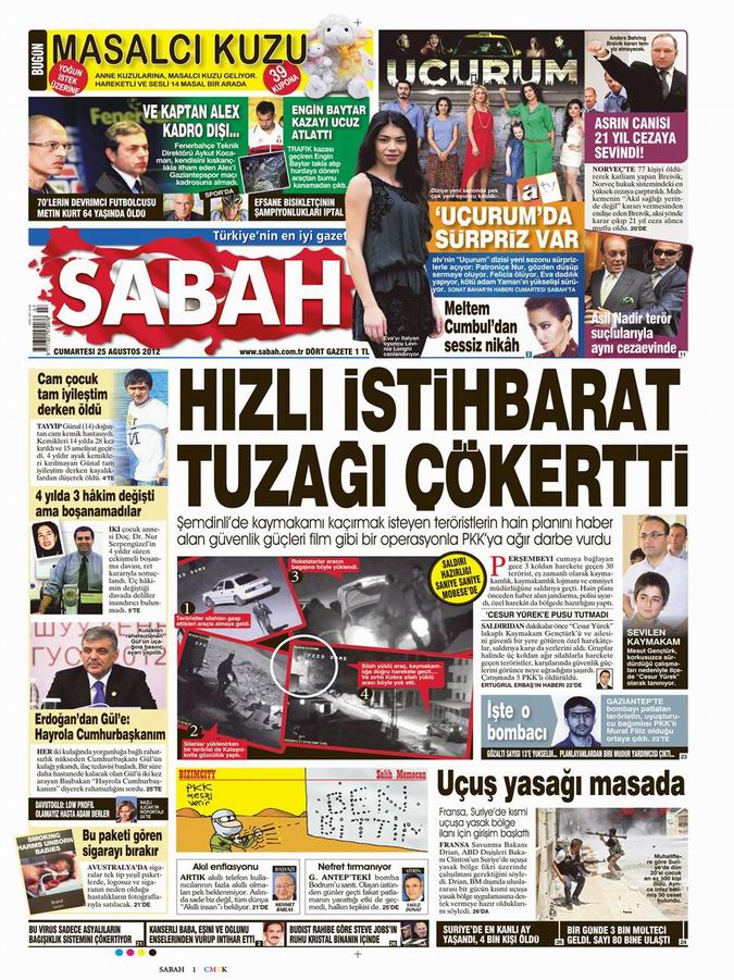 Gazete Manşetleri - 25 Ağustos Cumartesi 12