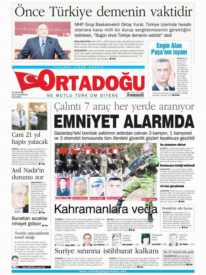 Gazete Manşetleri - 25 Ağustos Cumartesi 14