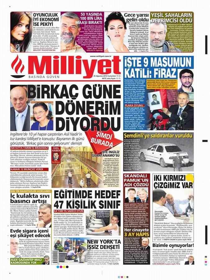 Gazete Manşetleri - 25 Ağustos Cumartesi 15