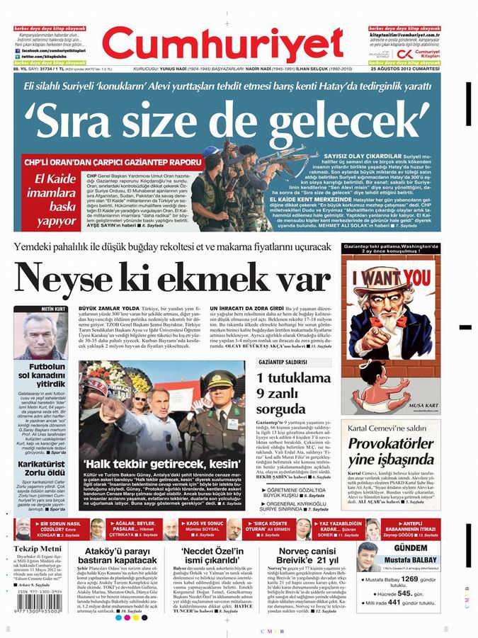 Gazete Manşetleri - 25 Ağustos Cumartesi 19