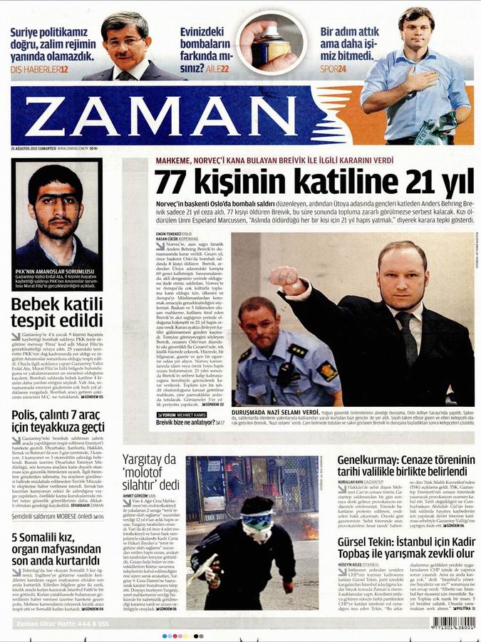 Gazete Manşetleri - 25 Ağustos Cumartesi 2