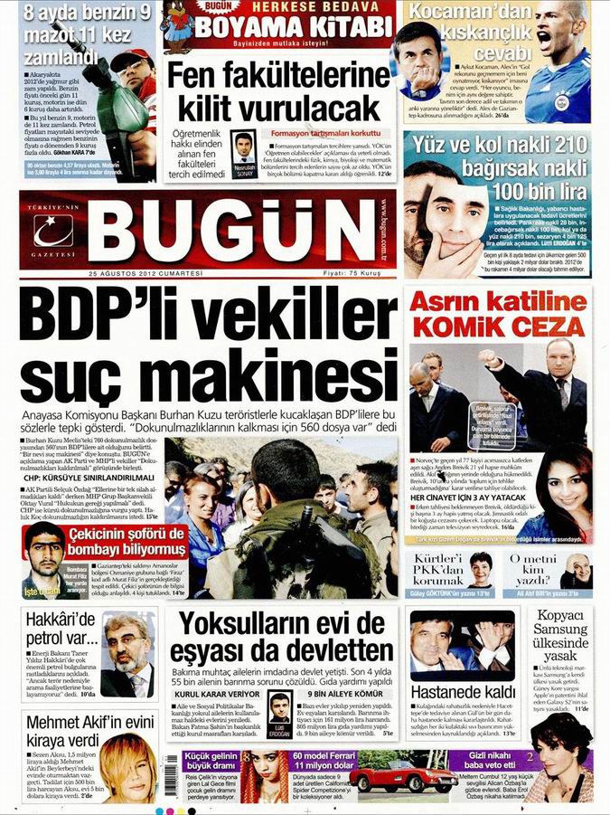 Gazete Manşetleri - 25 Ağustos Cumartesi 20