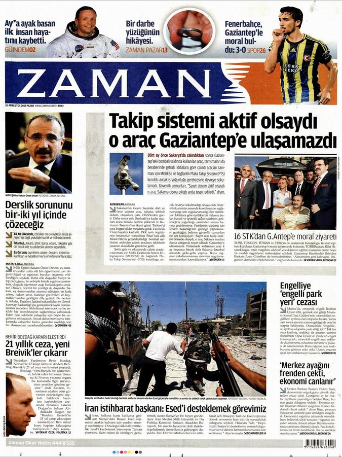 Gazete Manşetleri - 26 Ağustos Pazar 1