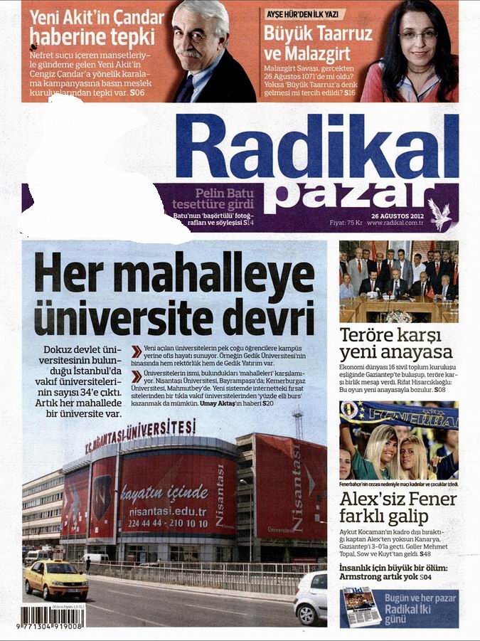 Gazete Manşetleri - 26 Ağustos Pazar 12
