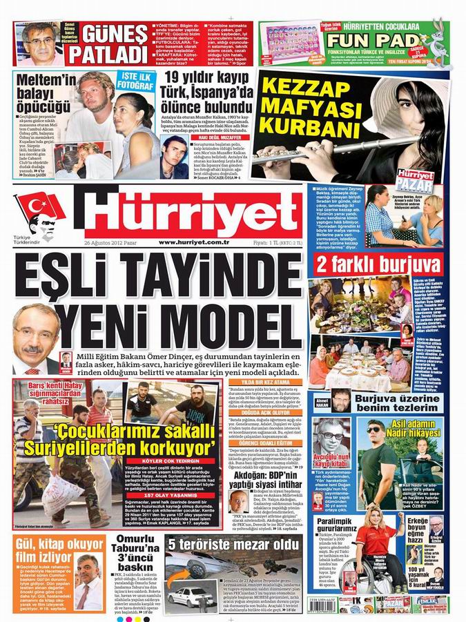 Gazete Manşetleri - 26 Ağustos Pazar 18