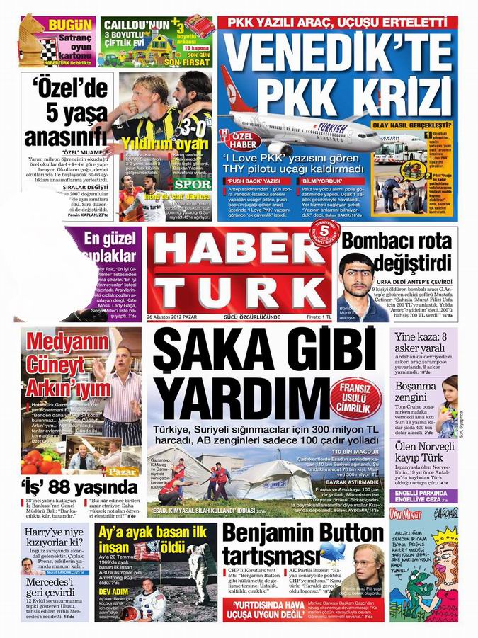 Gazete Manşetleri - 26 Ağustos Pazar 19