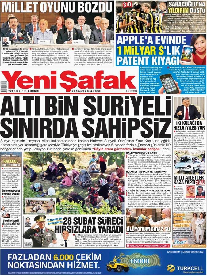 Gazete Manşetleri - 26 Ağustos Pazar 2