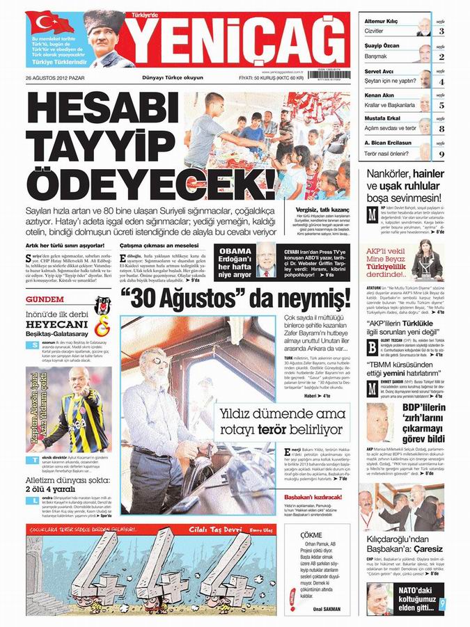 Gazete Manşetleri - 26 Ağustos Pazar 6