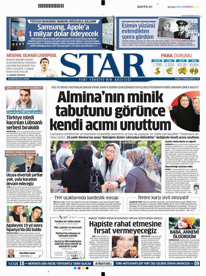 Gazete Manşetleri - 26 Ağustos Pazar 9