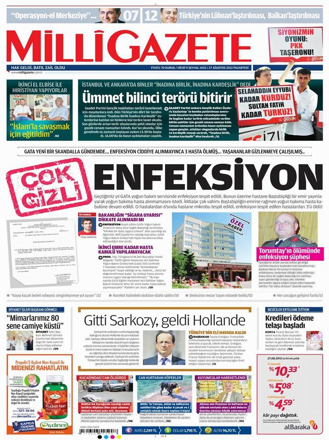 Gazete Manşetleri - 27 Ağustos Pazartesi 13
