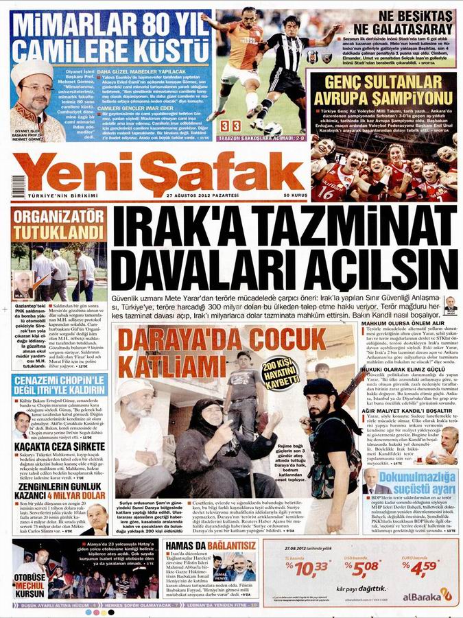 Gazete Manşetleri - 27 Ağustos Pazartesi 2