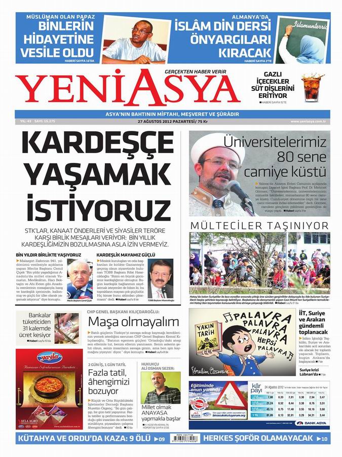 Gazete Manşetleri - 27 Ağustos Pazartesi 3