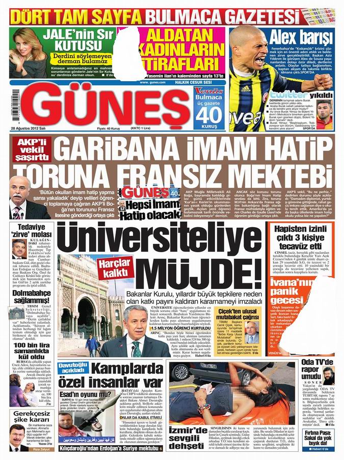 Gazete Manşetleri - 28 Ağustos Salı 19