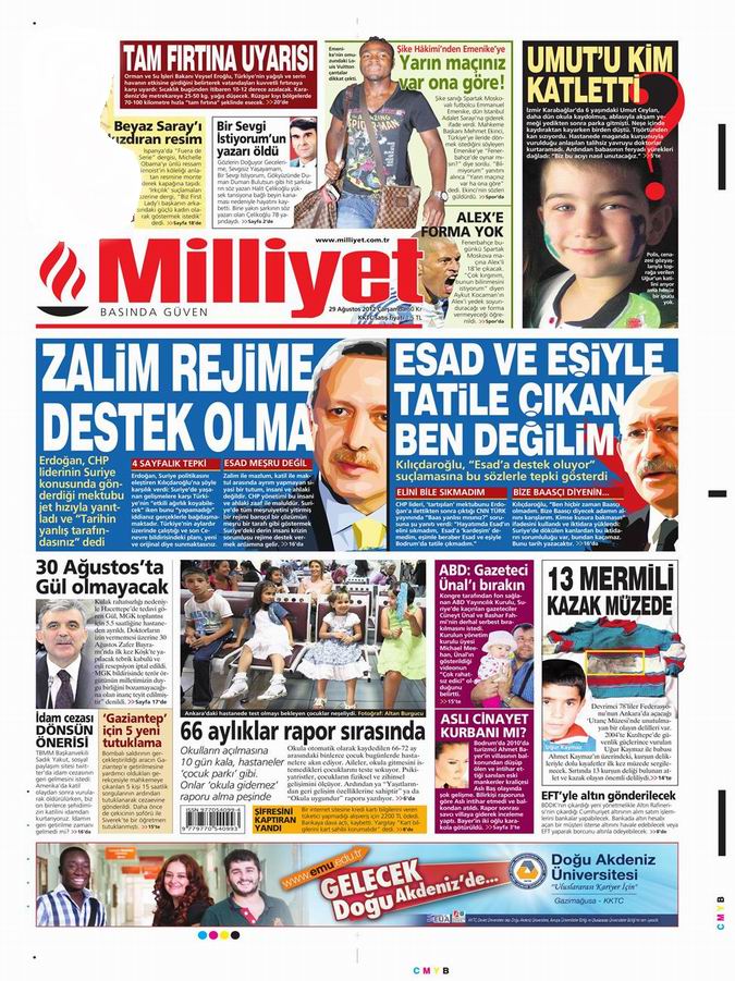 Gazete Manşetleri - 29 Ağustos Çarşamba 15