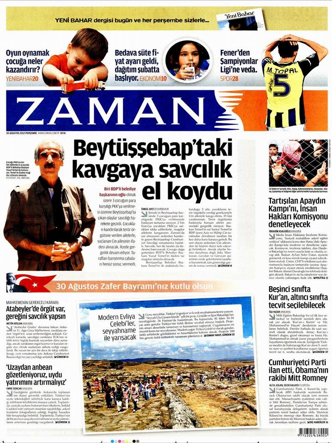 Gazete Manşetleri - 30 Ağustos Perşembe 1