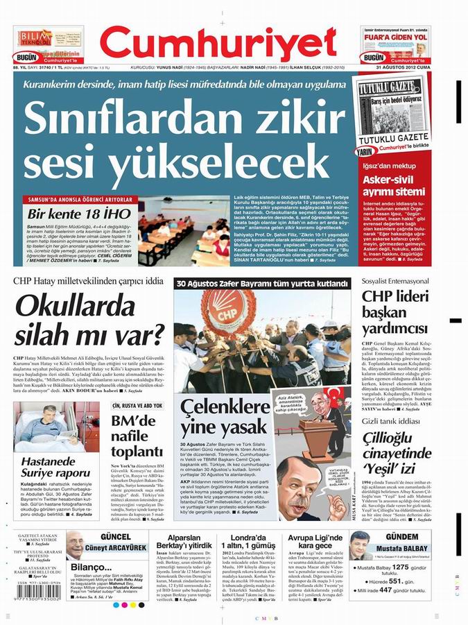 Gazete Manşetleri - 31 Ağustos Cuma 21
