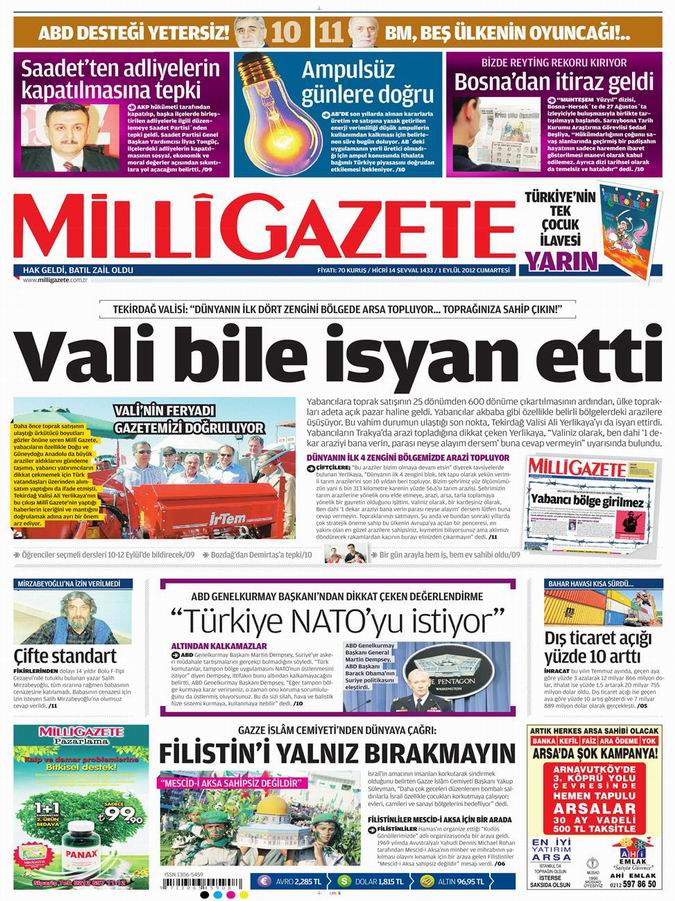 Gazete Manşetleri - 1 Eylül Cumartesi 15