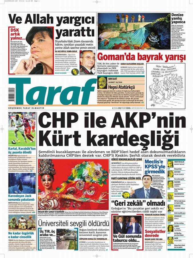 Gazete Manşetleri - 2 Eylül Pazar 8