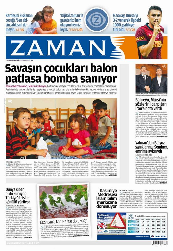 Gazete Manşetleri - 3 Eylül Pazartesi 1