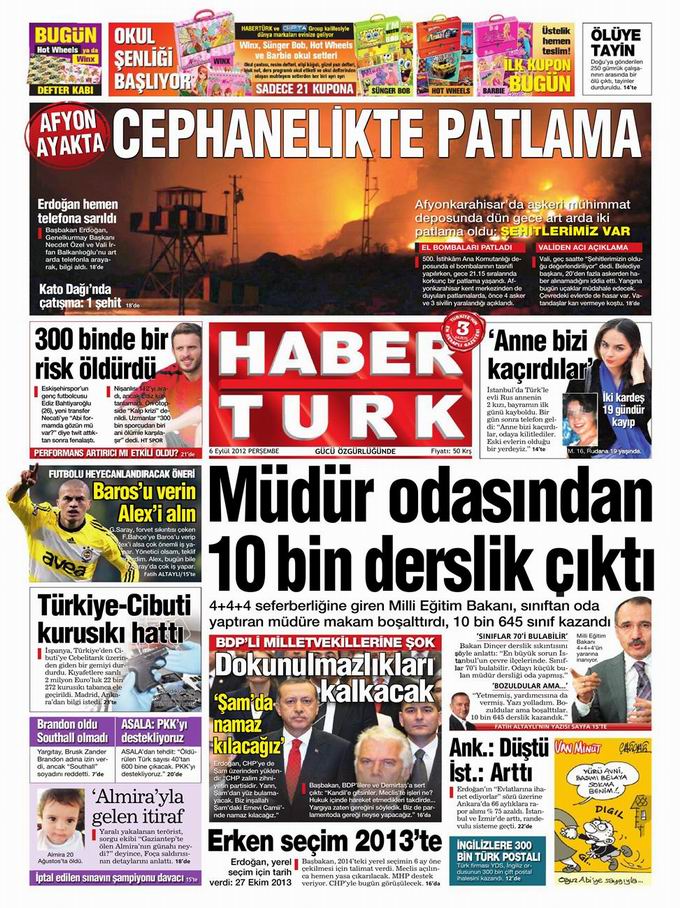 Gazete Manşetleri - 6 Eylül Perşembe 19