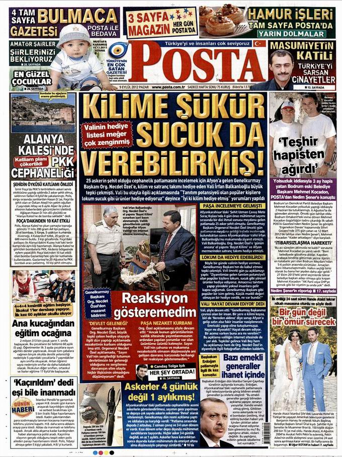 Gazete Manşetleri - 9 Eylül Pazar 12