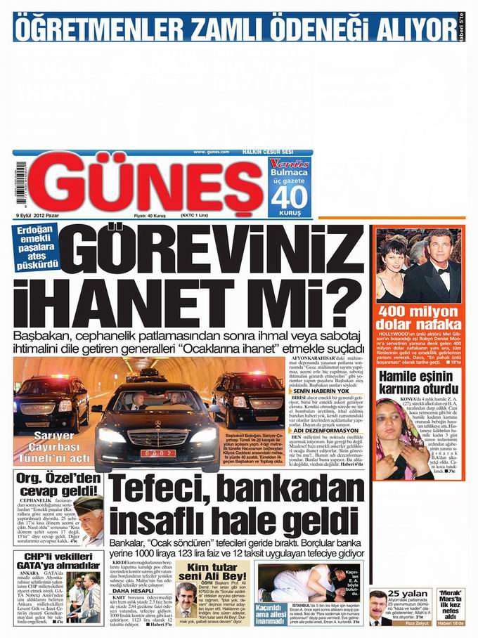 Gazete Manşetleri - 9 Eylül Pazar 18