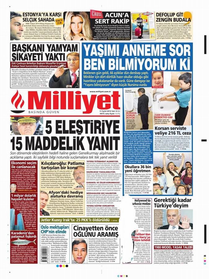 Gazete Manşetleri - 11 Eylül Salı 15