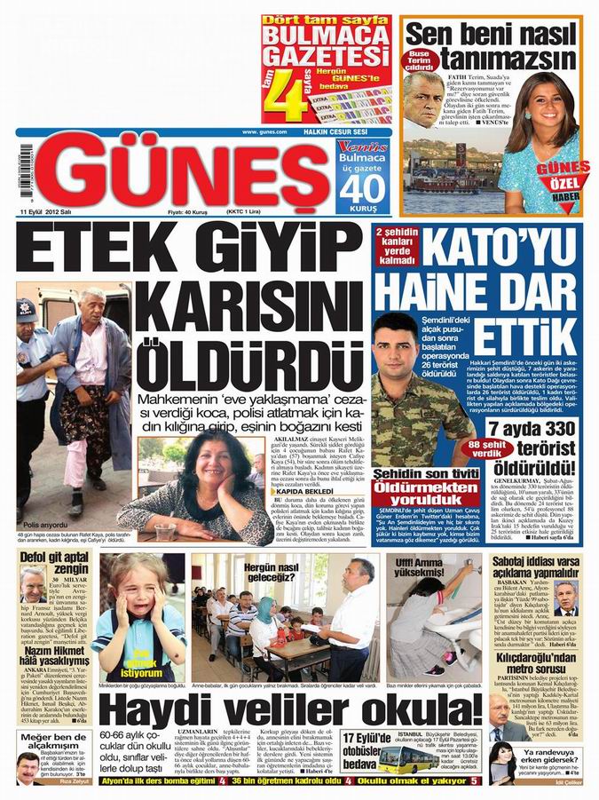 Gazete Manşetleri - 11 Eylül Salı 19