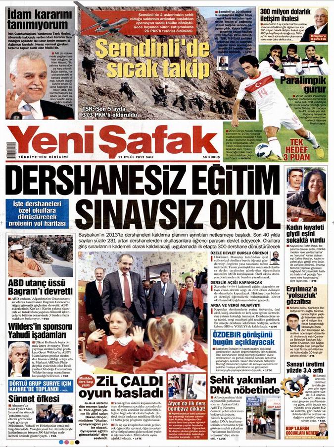 Gazete Manşetleri - 11 Eylül Salı 2