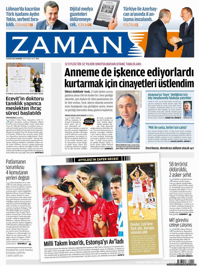 Gazete Manşetleri - 12 Eylül Çarşamba 1