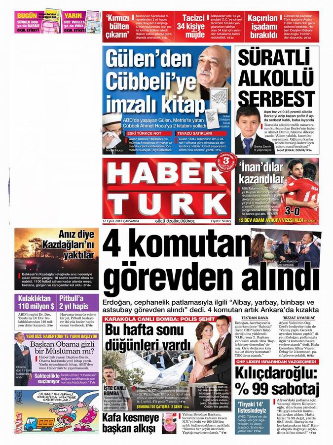 Gazete Manşetleri - 12 Eylül Çarşamba 19
