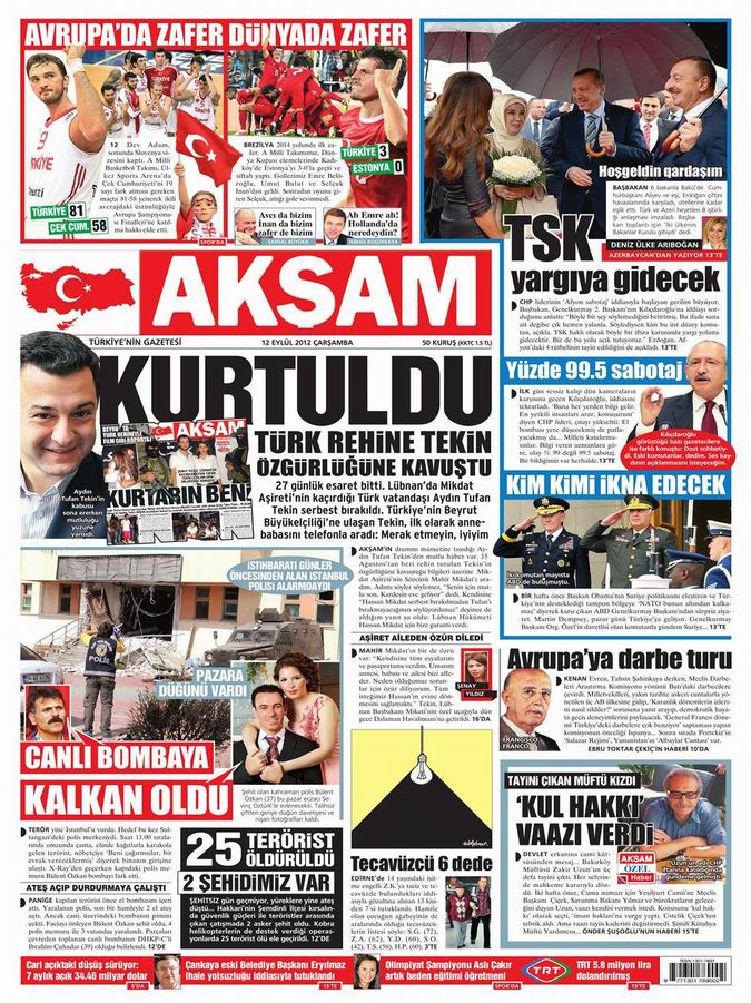 Gazete Manşetleri - 12 Eylül Çarşamba 25