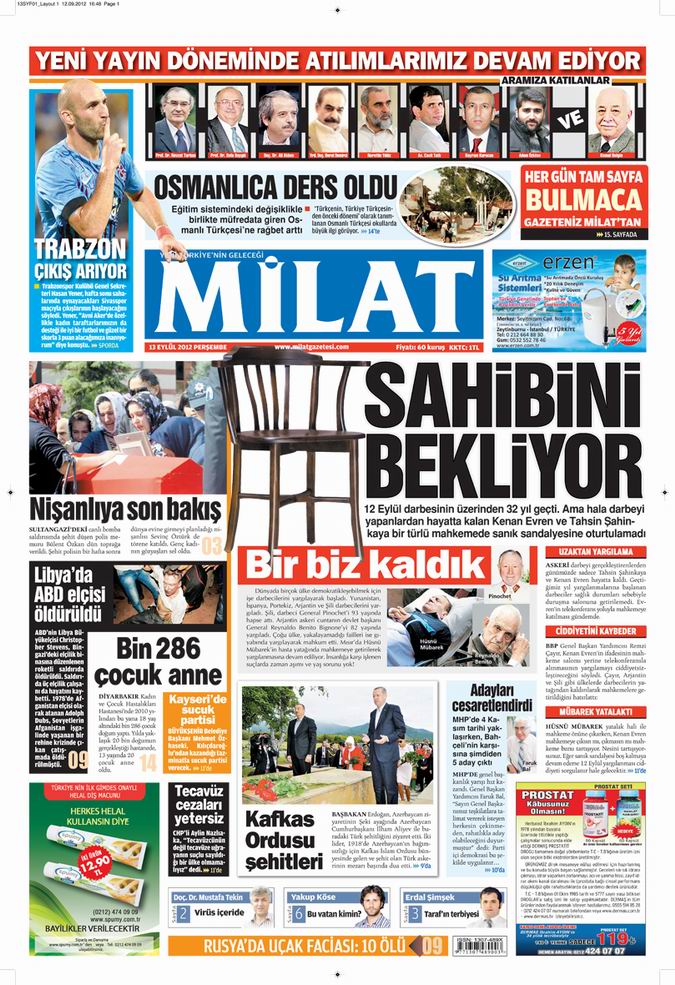 Gazete Manşetleri - 13 Eylül Perşembe 15