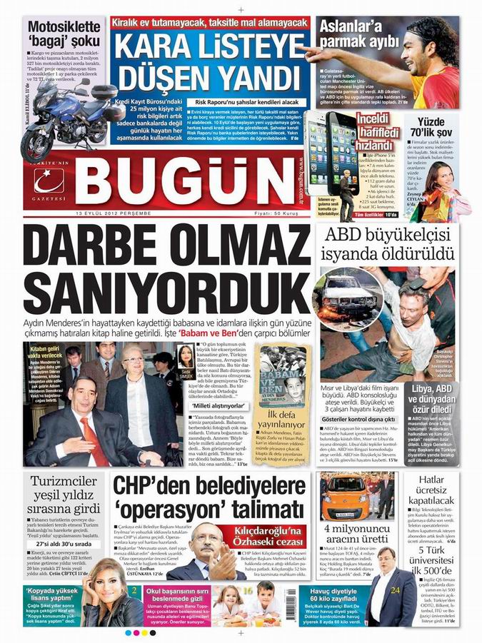Gazete Manşetleri - 13 Eylül Perşembe 21