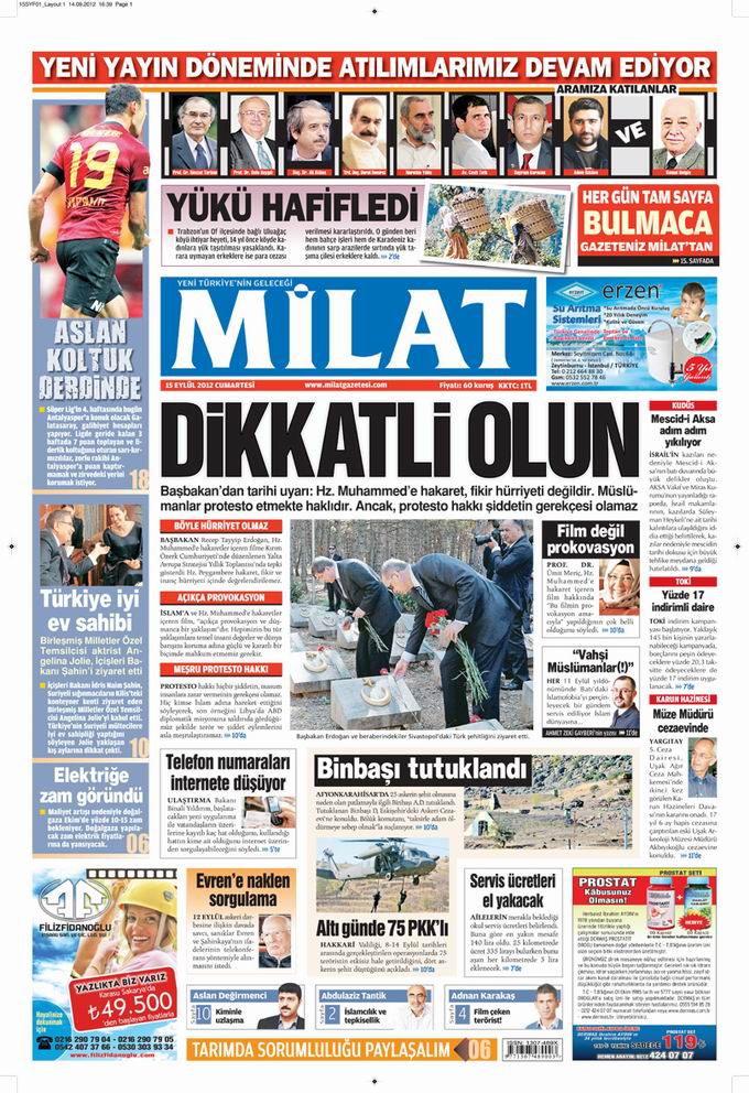 Gazete Manşetleri - 15 Eylül Cumartesi 17