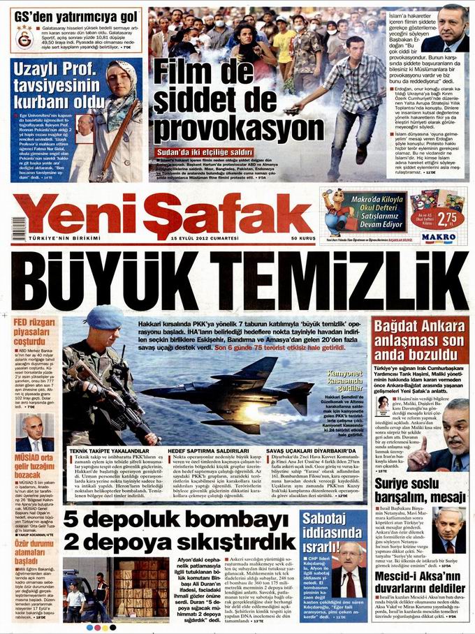 Gazete Manşetleri - 15 Eylül Cumartesi 2
