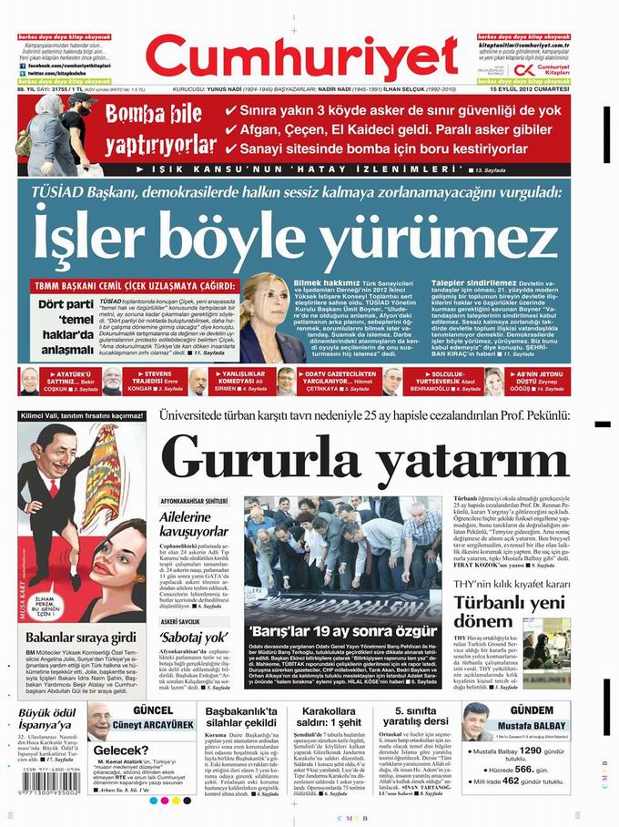 Gazete Manşetleri - 15 Eylül Cumartesi 22