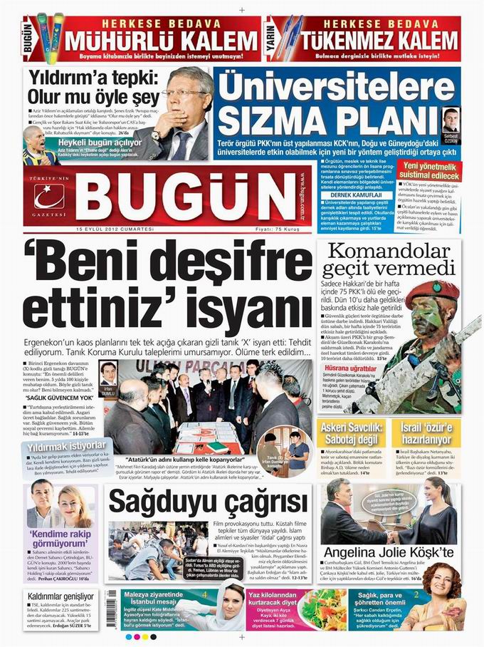 Gazete Manşetleri - 15 Eylül Cumartesi 23