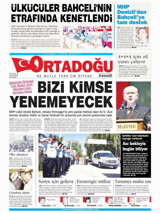 Gazete Manşetleri - 16 Eylül Pazar 14