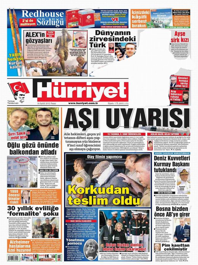 Gazete Manşetleri - 16 Eylül Pazar 19
