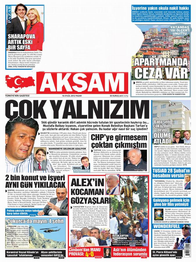 Gazete Manşetleri - 16 Eylül Pazar 24