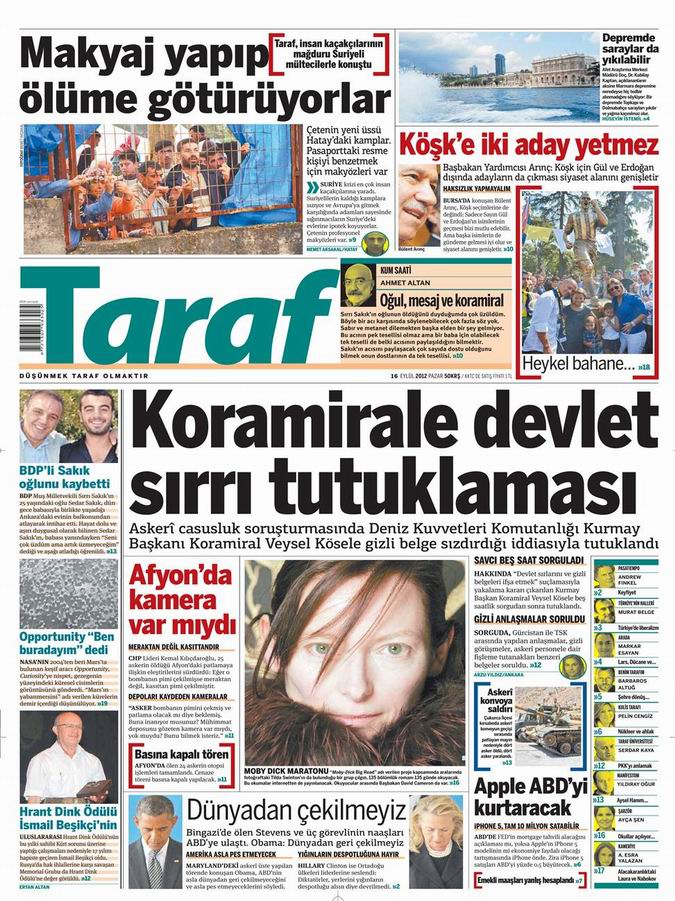 Gazete Manşetleri - 16 Eylül Pazar 8