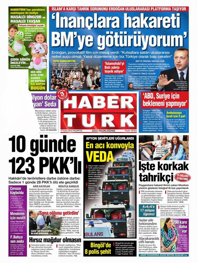 Gazete Manşetleri - 17 Eylül Pazartesi 19